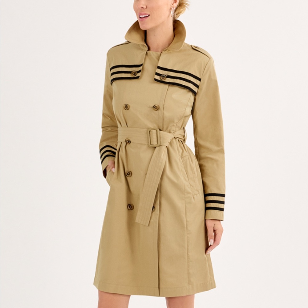 NWOT! CAbi Tan Trench Coat with Modern Black Stripes